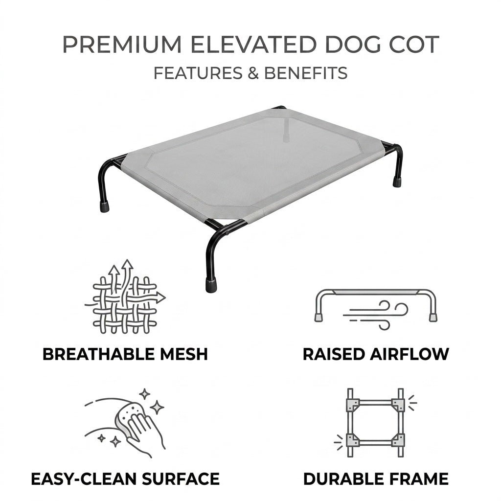 Elevated Cooling Dog Bed – 47.75" Large Outdoor & Indoor Dog Cot (Grey) | Snoutify