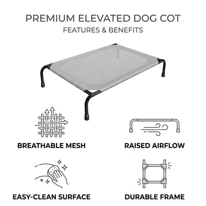 Elevated Cooling Dog Bed – 47.75" Large Outdoor & Indoor Dog Cot (Grey) | Snoutify