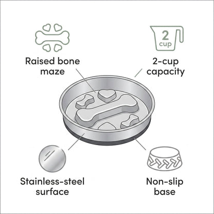 Stainless Steel Slow Feeder Bowl – 2-Cup Bone Maze Bowl for Dogs & Cats | Snoutify
