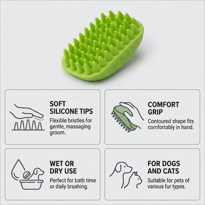 Silicone Pet Grooming Brush – Heavy-Duty Bath & Massage Brush for Dogs and Cats (Green) | Snoutify