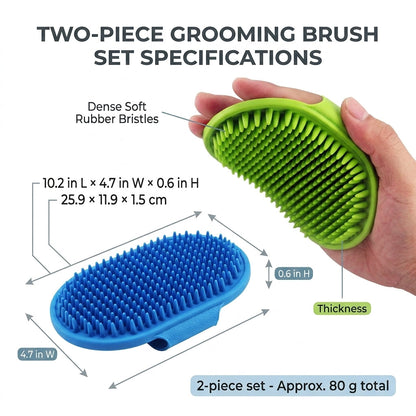 Pet Bathing & Grooming Brush Set – Soft Rubber Massage Brushes for Dogs & Cats, 2-Pack | Snoutify