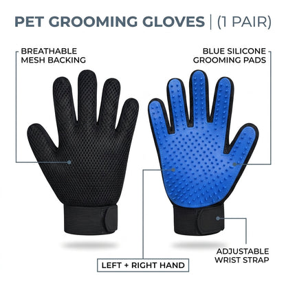 Pet Grooming Glove Set – Reusable Blue Hair Remover Gloves for Dogs & Cats, 1 Pair | Snoutify