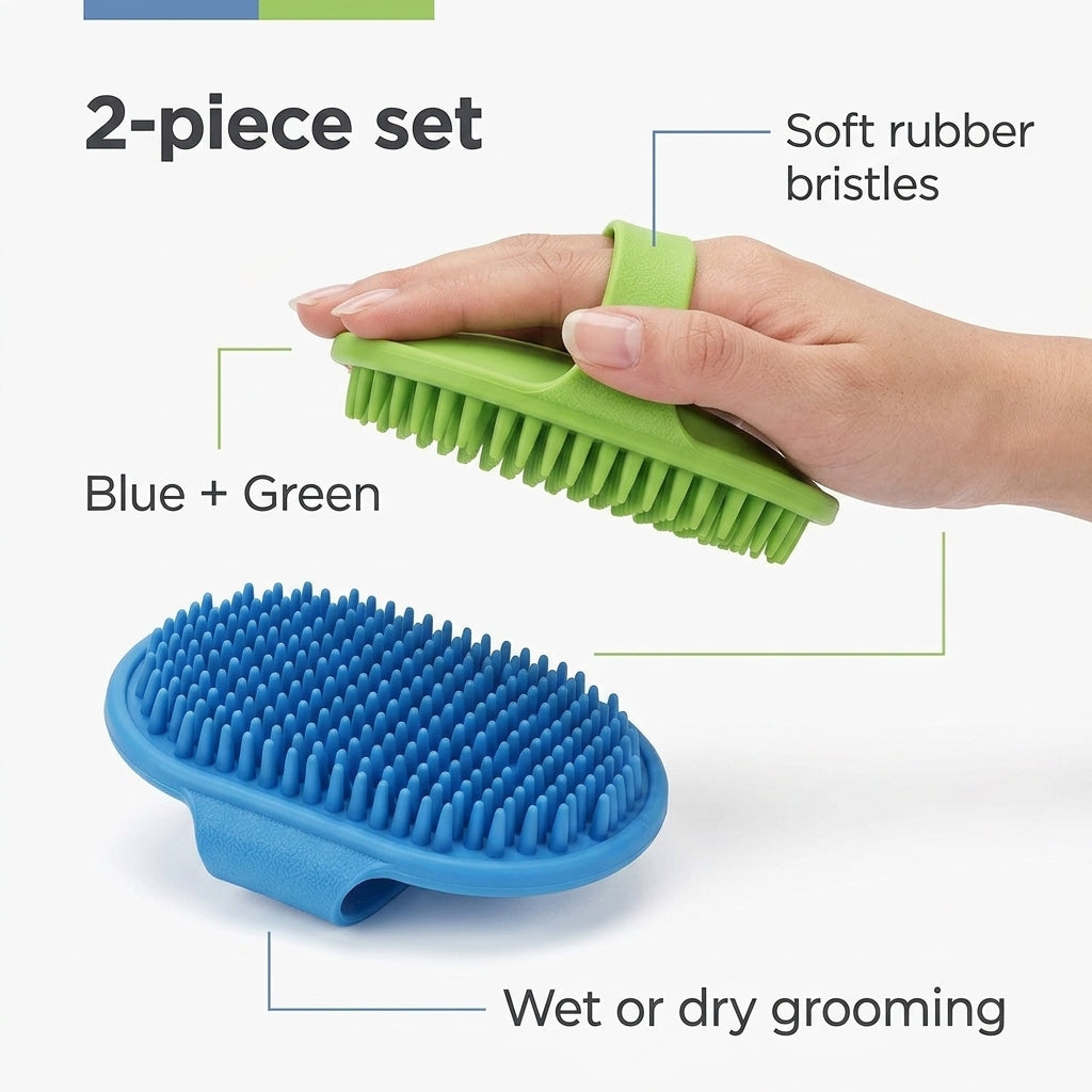 Pet Bathing & Grooming Brush Set – Soft Rubber Massage Brushes for Dogs & Cats, 2-Pack | Snoutify