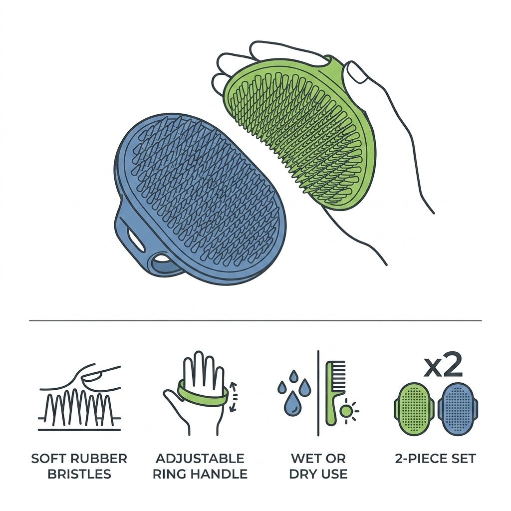 Pet Bathing & Grooming Brush Set – Soft Rubber Massage Brushes for Dogs & Cats, 2-Pack | Snoutify