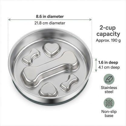 Stainless Steel Slow Feeder Bowl – 2-Cup Bone Maze Bowl for Dogs & Cats | Snoutify