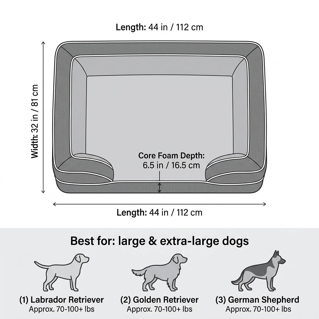 Orthopedic Extra Large Dog Bed – 44" Waterproof Washable XL Pet Bed with Egg-Crate Foam (Grey) | Snoutify