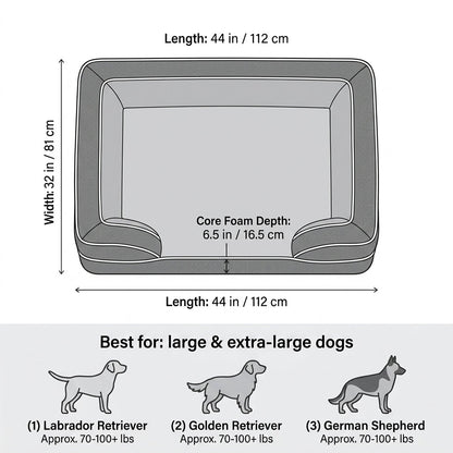 Orthopedic Extra Large Dog Bed – 44" Waterproof Washable XL Pet Bed with Egg-Crate Foam (Grey) | Snoutify
