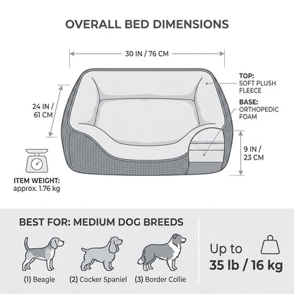 Orthopedic Rectangle Dog Bed – 30" Medium Washable Pet Bed with Raised Bolsters (Grey) | Snoutify