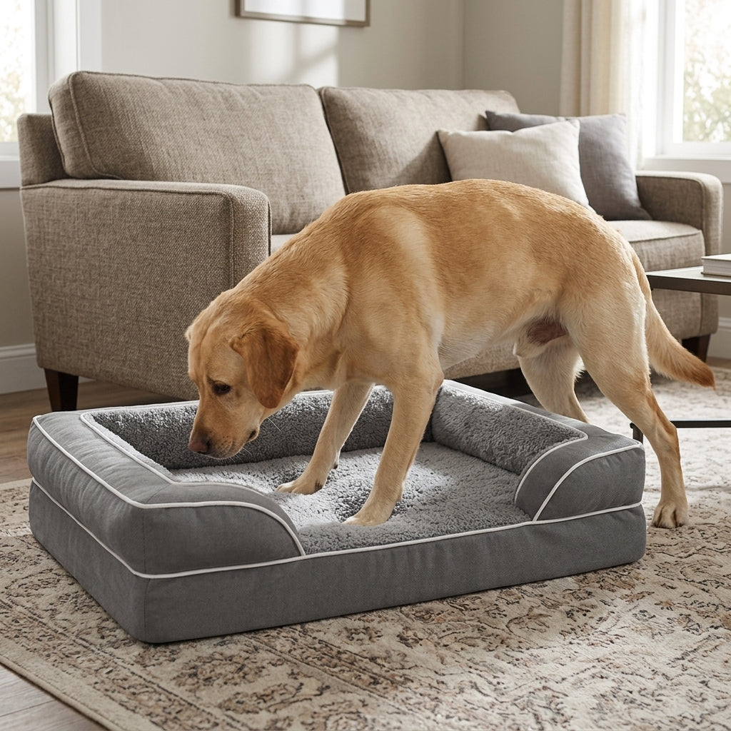 Orthopedic Extra Large Dog Bed – 44" Waterproof Washable XL Pet Bed with Egg-Crate Foam (Grey) | Snoutify
