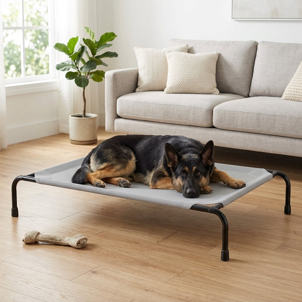 Elevated Cooling Dog Bed – 47.75" Large Outdoor & Indoor Dog Cot (Grey) | Snoutify