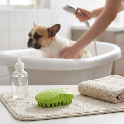 Silicone Pet Grooming Brush – Heavy-Duty Bath & Massage Brush for Dogs and Cats (Green) | Snoutify