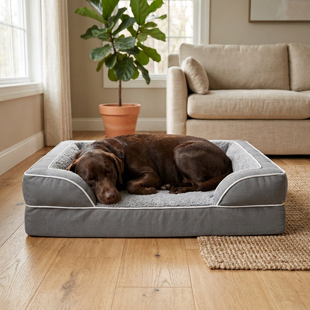 Orthopedic Extra Large Dog Bed – 44" Waterproof Washable XL Pet Bed with Egg-Crate Foam (Grey) | Snoutify