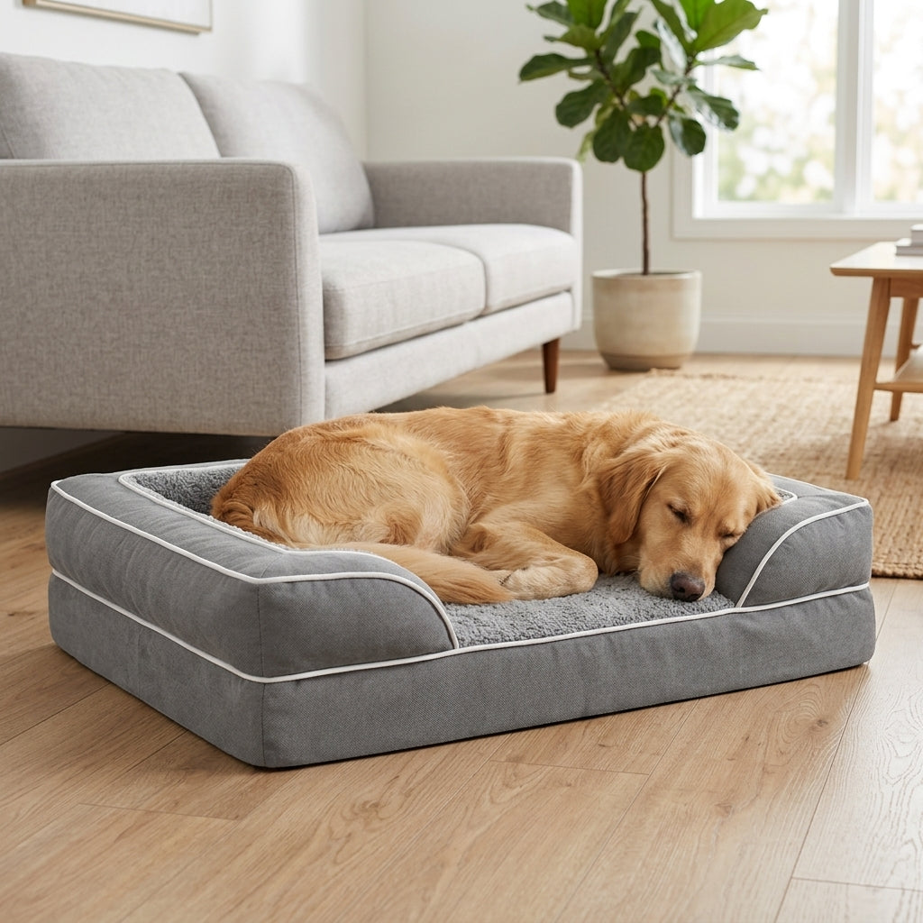 Orthopedic Extra Large Dog Bed – 44" Waterproof Washable XL Pet Bed with Egg-Crate Foam (Grey) | Snoutify