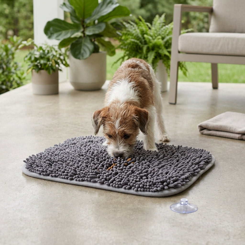 Interactive Dog Snuffle Mat – 17" × 21" Treat-Hiding Puzzle Feeding Mat (Grey) | Snoutify