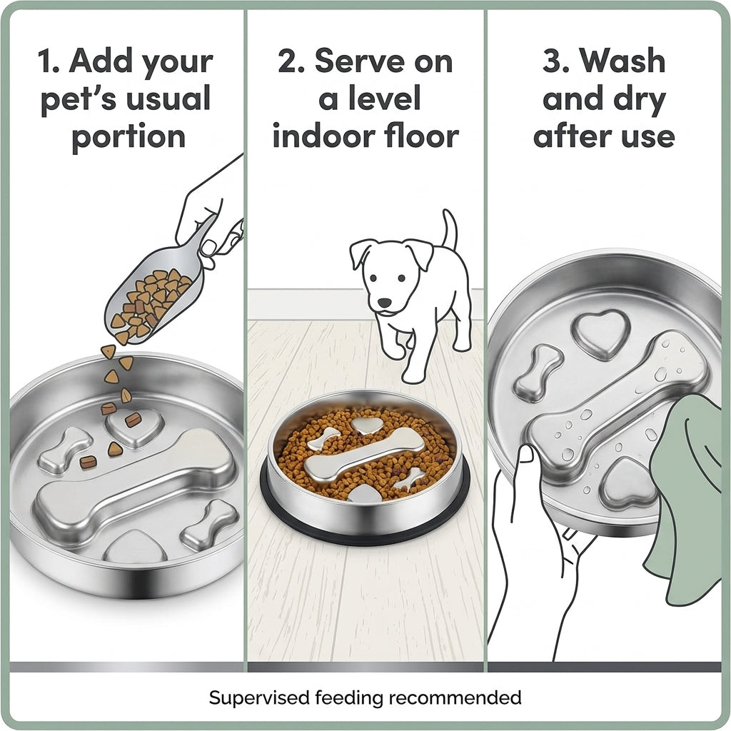 Stainless Steel Slow Feeder Bowl – 2-Cup Bone Maze Bowl for Dogs & Cats | Snoutify