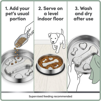 Stainless Steel Slow Feeder Bowl – 2-Cup Bone Maze Bowl for Dogs & Cats | Snoutify