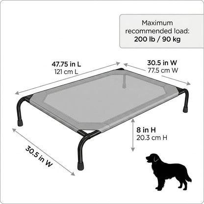 Elevated Cooling Dog Bed – 47.75" Large Outdoor & Indoor Dog Cot (Grey) | Snoutify