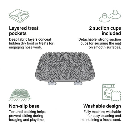 Interactive Dog Snuffle Mat – 17" × 21" Treat-Hiding Puzzle Feeding Mat (Grey) | Snoutify