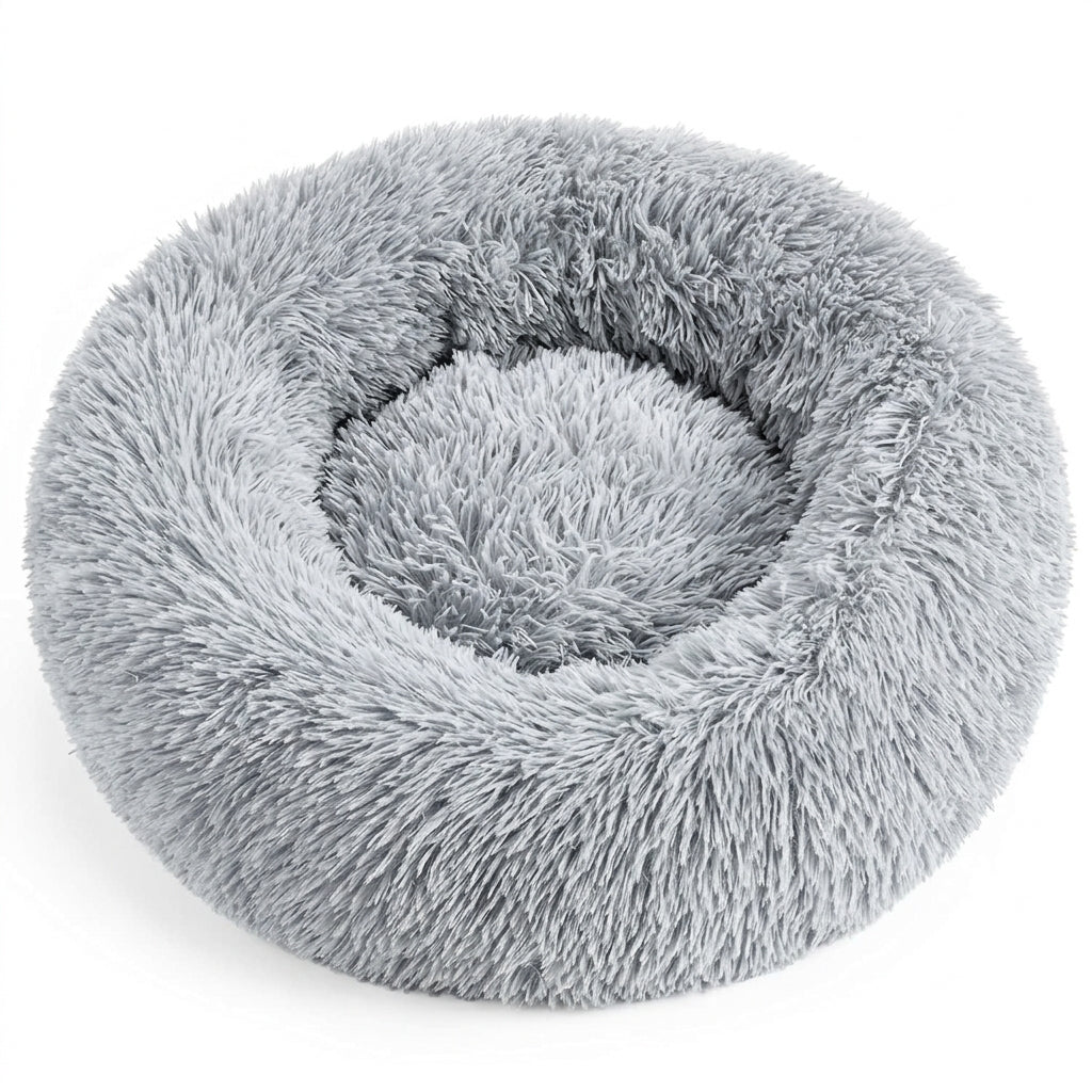 Calming Donut Pet Bed – 20" Plush Bed for Small Dogs & Cats (Light Grey) | Snoutify
