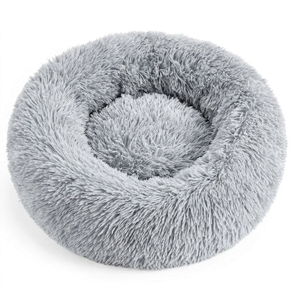 Calming Donut Pet Bed – 20" Plush Bed for Small Dogs & Cats (Light Grey) | Snoutify