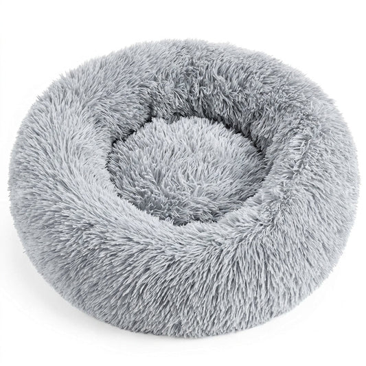 Calming Donut Pet Bed – 20" Plush Bed for Small Dogs & Cats (Light Grey) | Snoutify