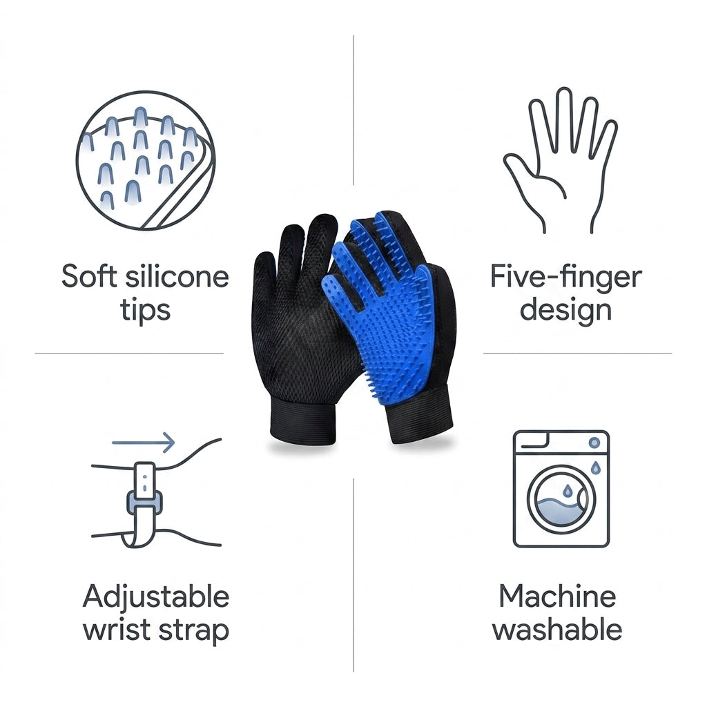 Pet Grooming Glove Set – Reusable Blue Hair Remover Gloves for Dogs & Cats, 1 Pair | Snoutify