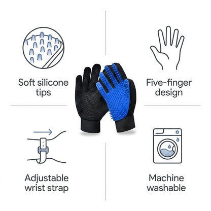 Pet Grooming Glove Set – Reusable Blue Hair Remover Gloves for Dogs & Cats, 1 Pair | Snoutify