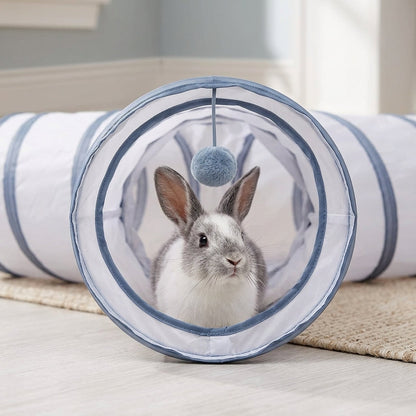 Collapsible 3-Way Cat Tunnel – White & Grey Indoor Play Tunnel with Ball Toy | Snoutify