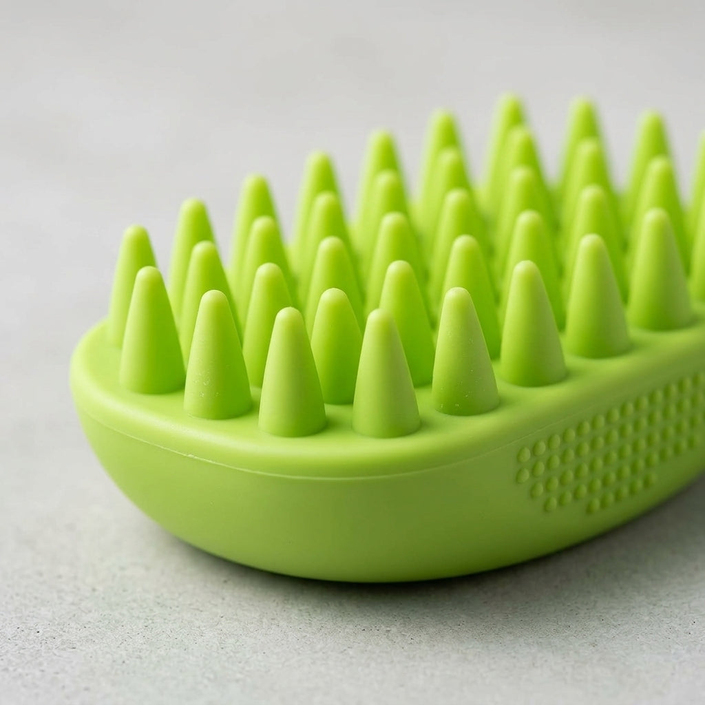 Silicone Pet Grooming Brush – Heavy-Duty Bath & Massage Brush for Dogs and Cats (Green) | Snoutify