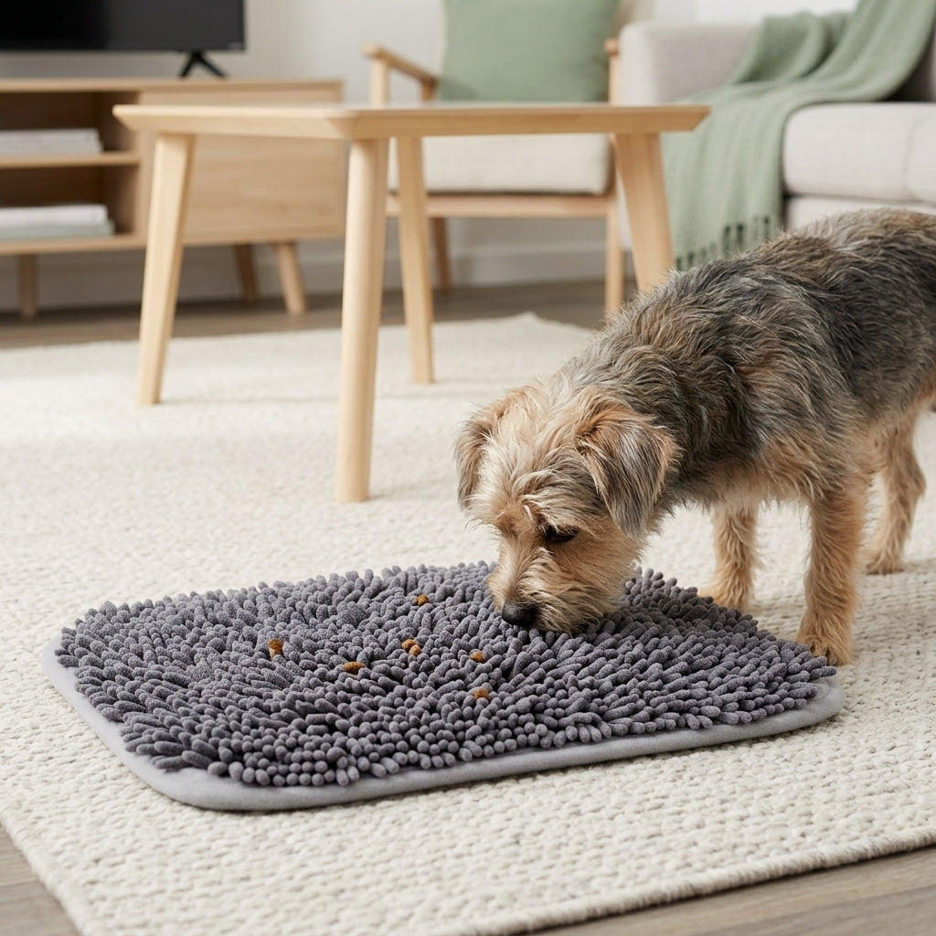 Interactive Dog Snuffle Mat – 17" × 21" Treat-Hiding Puzzle Feeding Mat (Grey) | Snoutify