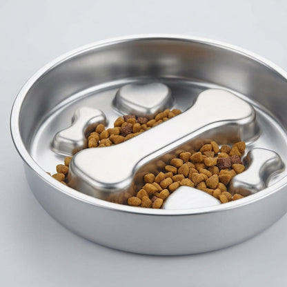 Stainless Steel Slow Feeder Bowl – 2-Cup Bone Maze Bowl for Dogs & Cats | Snoutify